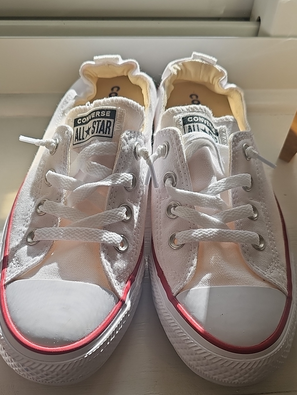 Converse Low Top Canvas Sneakers in White with Red and Black Accents - Slip On - Picture 4 of 9